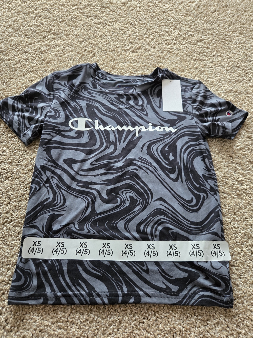 BRAND NEW Champion Gray & Black Swirl Logo Tee